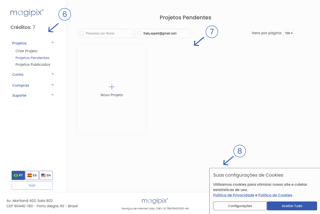 Imagem da página de projetos pendentes