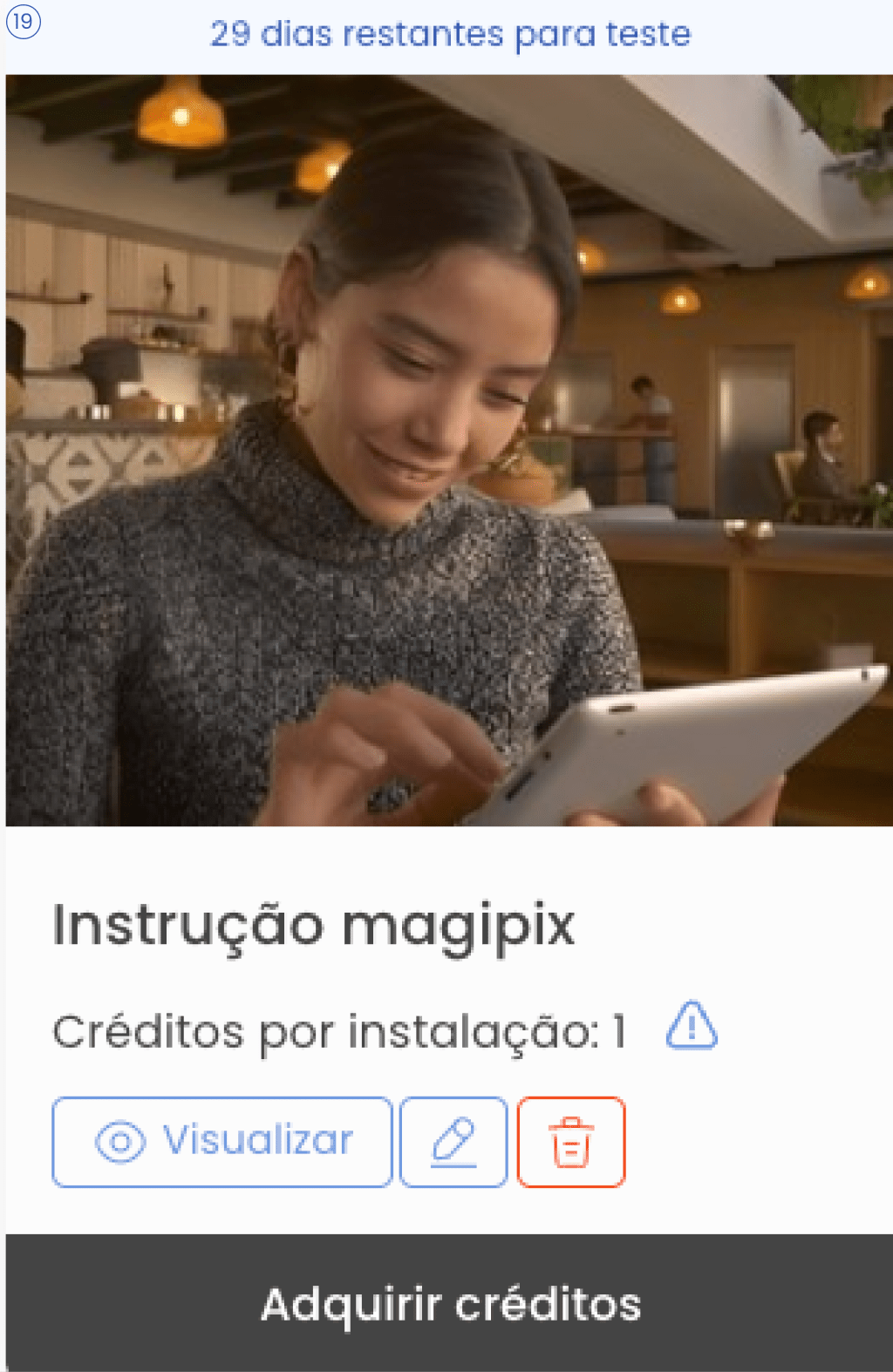 Imagem da opção de adicionar créditos em um projeto publicado